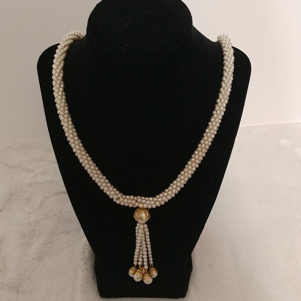 Vintage Baby Pearl Necklace with Tassel 18"